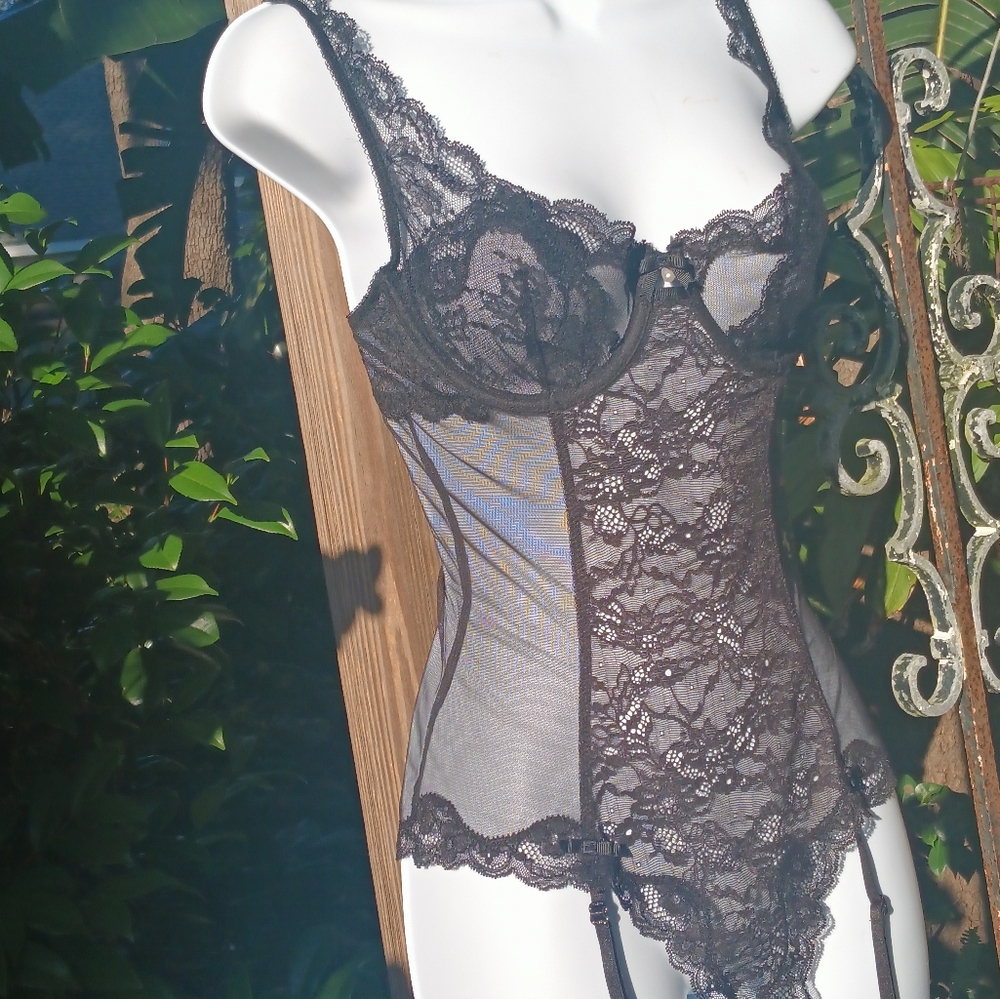 Victoria Secret Black Lsce Corset 34 D - Picture 6 of 11
